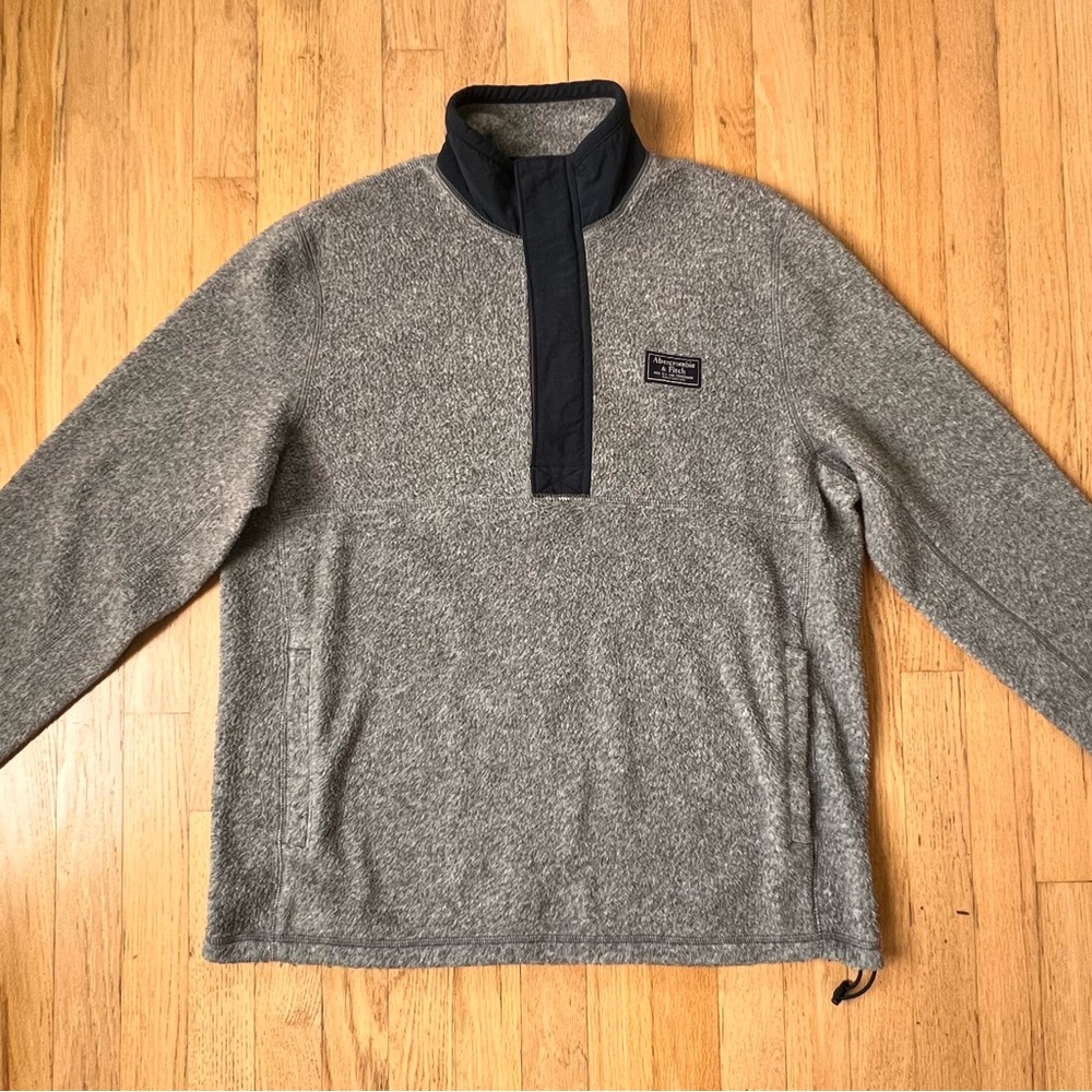 Abercrombie & Fitch Sweatshirt Mens Medium Gray Fleece Sherpa 1/2 Zip Snap